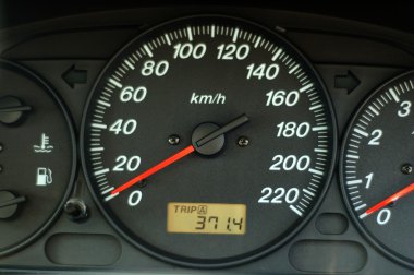 Car dashboard with speed and odometer clipart