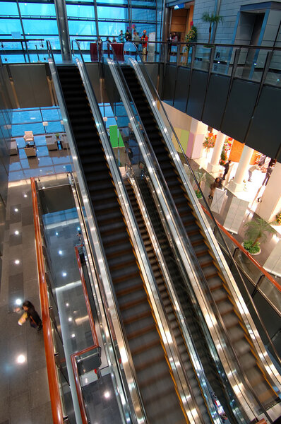 The escalators in the convention and entertainment center