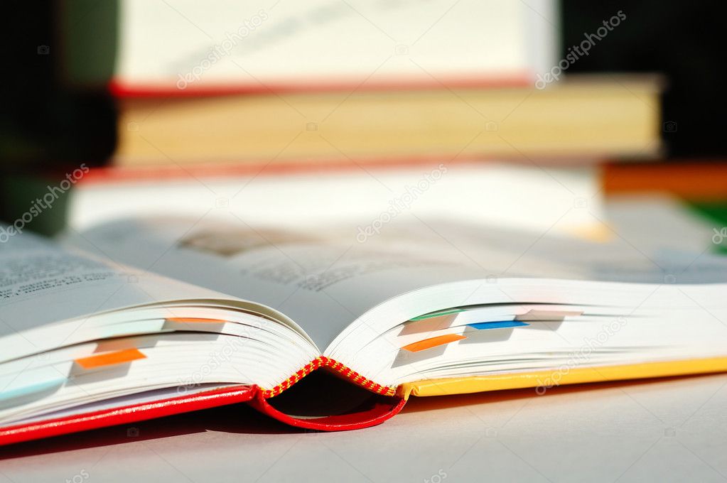 Reading book with bookmarks