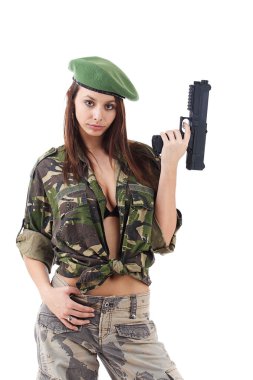 genç kadın asker silahlı