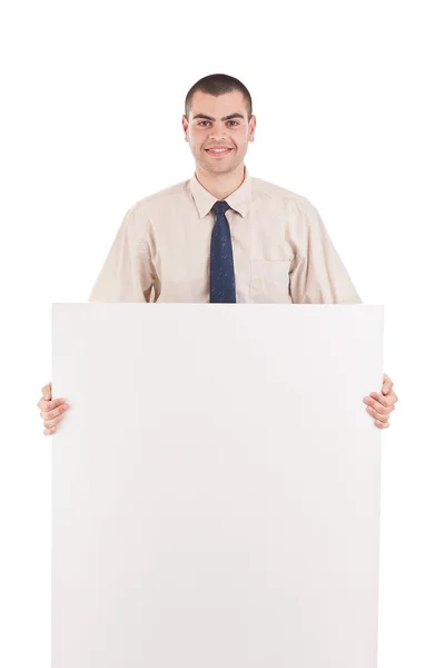 Uomo d'affari con cartello in bianco — Foto Stock
