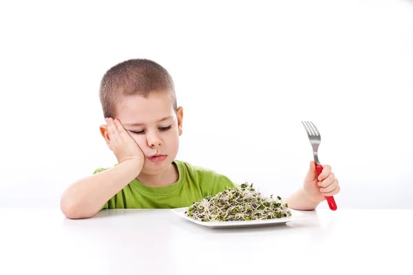 Little boy refuses to eating — Stock Photo, Image