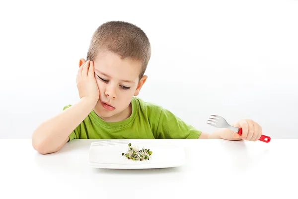 Boy refuses to eating — Stock Photo, Image
