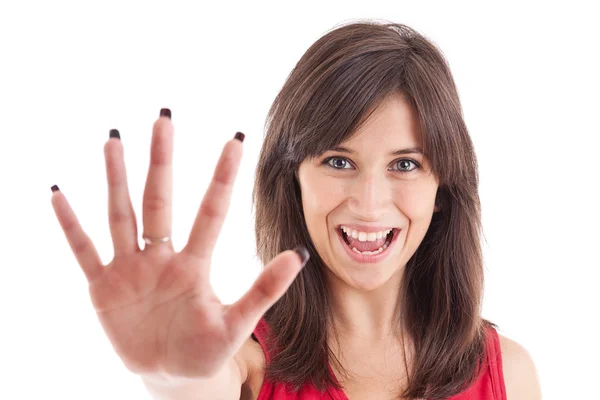 Girl gesturing a stop sign — Stock Photo, Image