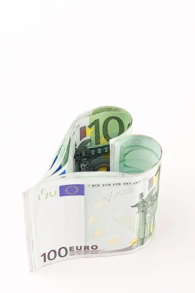 Euro peníze srdce — Stock fotografie