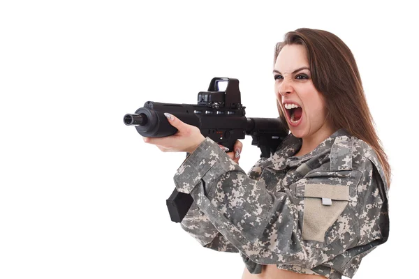Žena dívka s pistolí — Stock fotografie