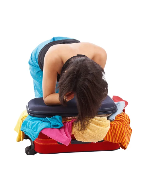 Nő fikarcnyi bőrönd — Stock Fotó