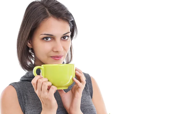 Women holding green cup — Stock Photo, Image