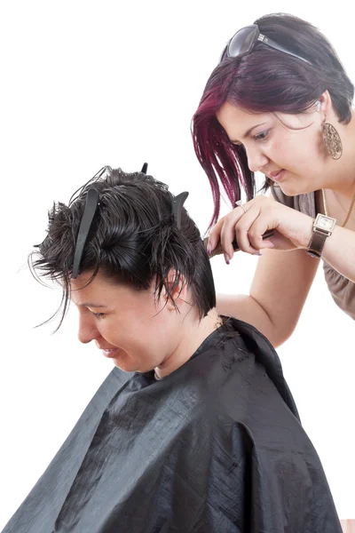 The hairdresser make the haircut — Stock Photo, Image