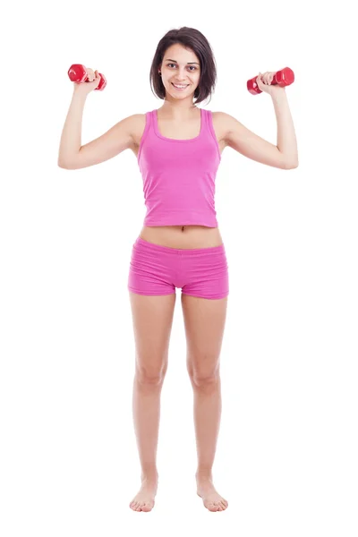 Mujer joven levantando pesas — Foto de Stock
