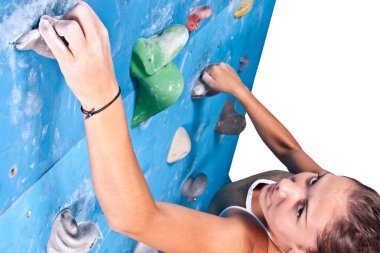 Woman on climbing wall clipart
