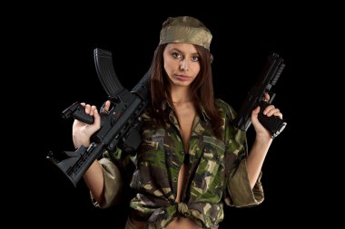 Beautiful girl with a rifle clipart