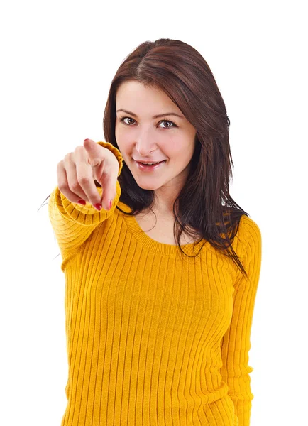 Mulher apontando para você — Fotografia de Stock