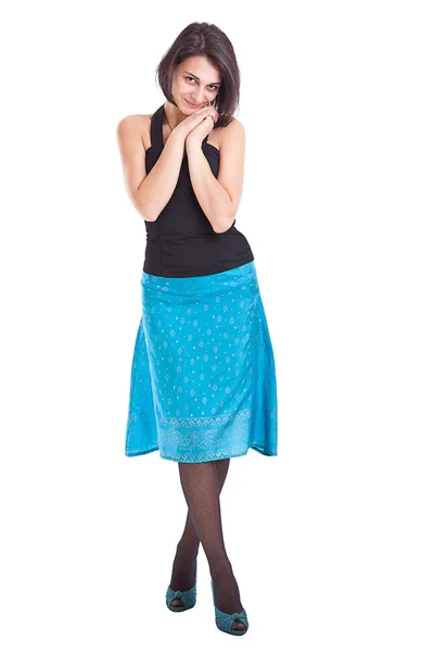 Vrouw in blauwe rok — Stockfoto