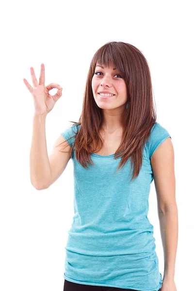 Kadın iyi bir işaret el hareketi — Stok fotoğraf
