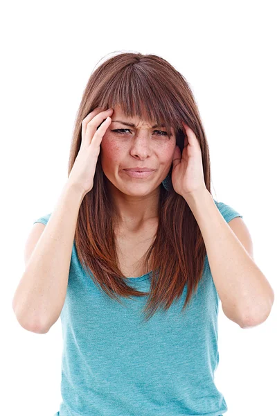 Giovane donna con forte mal di testa — Foto Stock