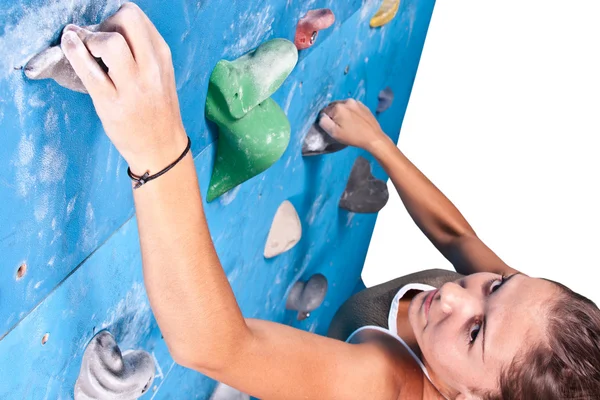 Woman on climbing wall — Stock Photo, Image