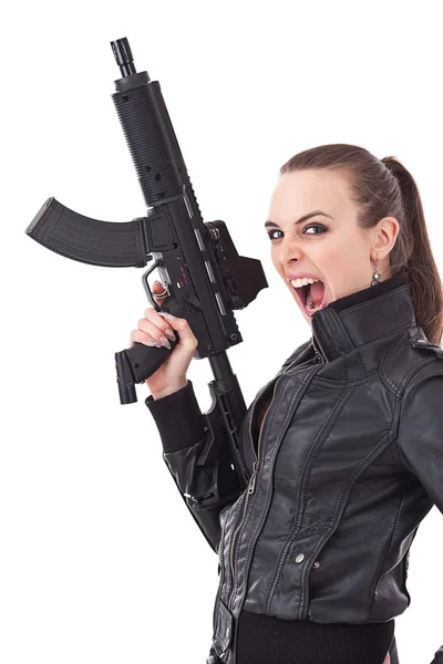 Donna con arma — Foto Stock