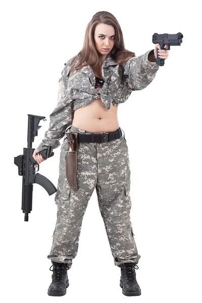 Atraktivní dívka voják — Stock fotografie