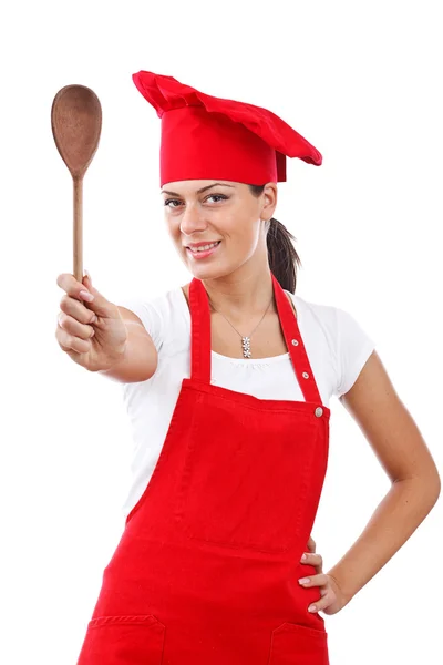 Kobieta, ubrana jak gotować — Zdjęcie stockowe