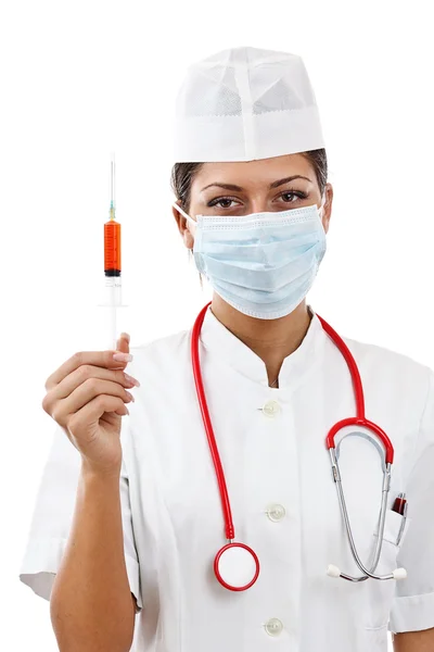 Woman doctor with syringe — Stock Photo, Image