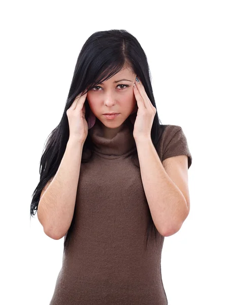 Mulher jovem com dor de cabeça severa — Fotografia de Stock