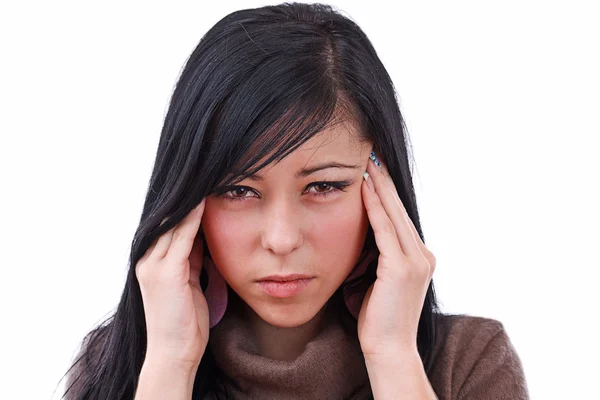 Mladá žena s silné bolesti hlavy — Stock fotografie