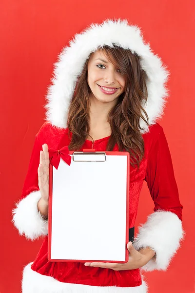 Різдвяна жінка з порожнім листом — стокове фото