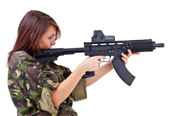 Young girls soldiers with guns — Stock Photo, Image
