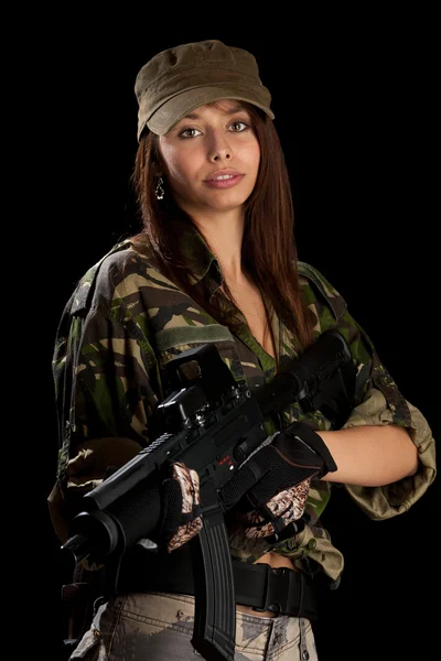 Sexy žena ve vojenské uniformě — Stock fotografie