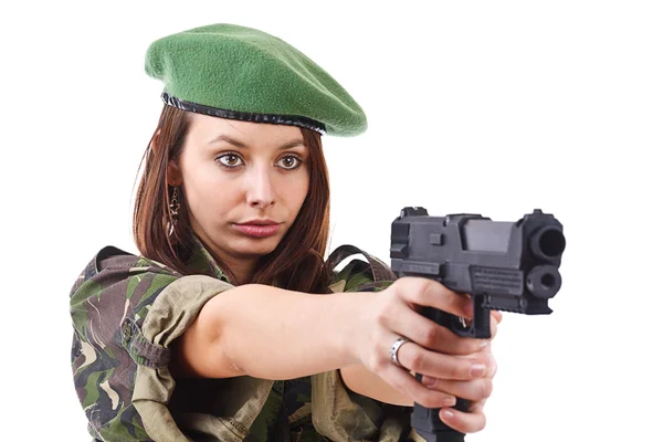 Fiatal nő katonák, fegyverek — Stock Fotó