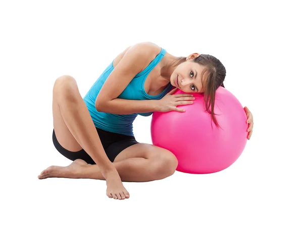 Flicka med fitness boll — Stockfoto