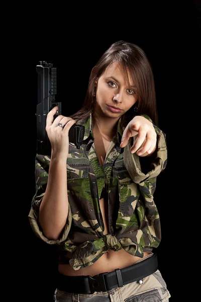Kız holding tabanca — Stok fotoğraf