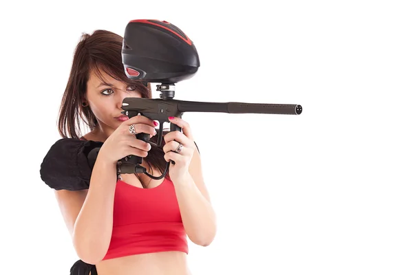 Ragazza che gioca paintball — Foto Stock