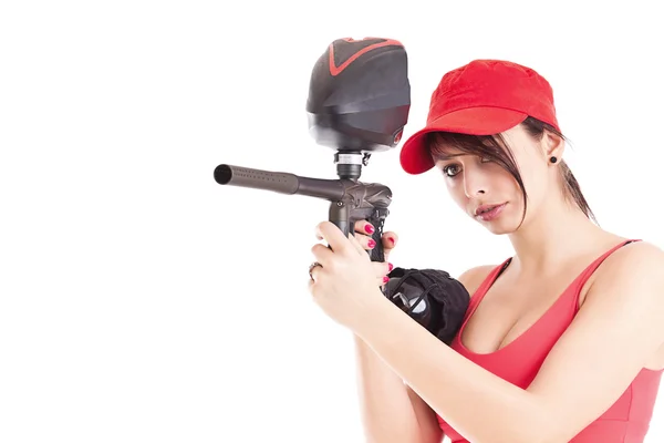 Ragazza che gioca paintball — Foto Stock