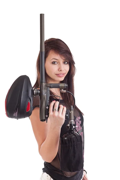 Flicka med ett gevär — Stockfoto