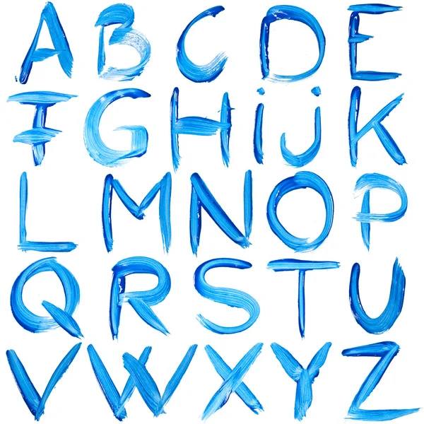 Blaues handgeschriebenes Alphabet — Stockfoto