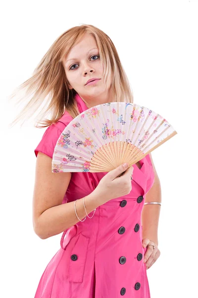 Donna con ventilatore cinese Immagine Stock
