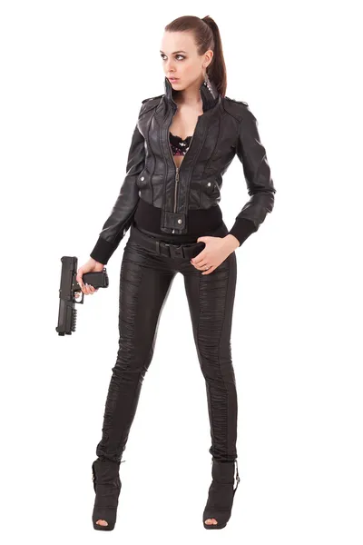 Femeia la modă cu un pistol fotografii de stoc fără drepturi de autor