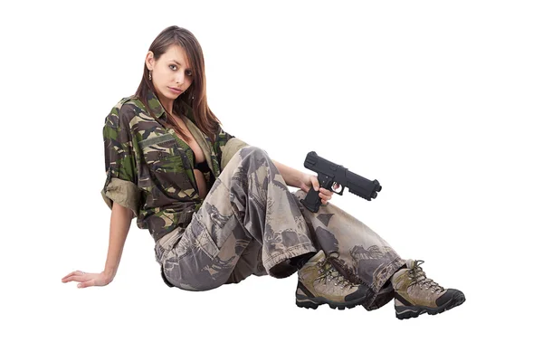 ทหารหญิงที่มีปืน รูปภาพสต็อกที่ปลอดค่าลิขสิทธิ์