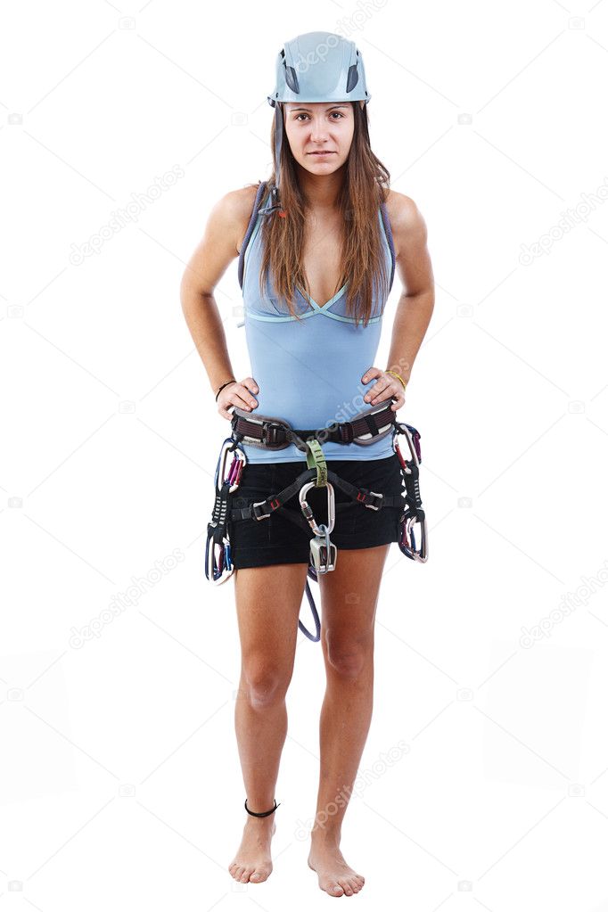 Woman in climbing equipment