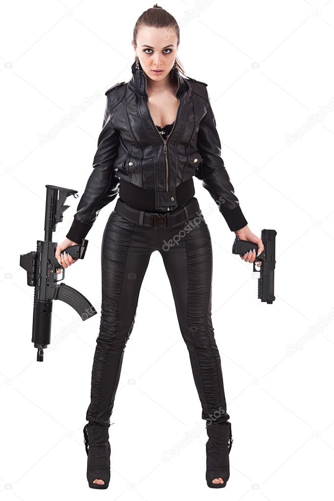 Woman posing with a guns