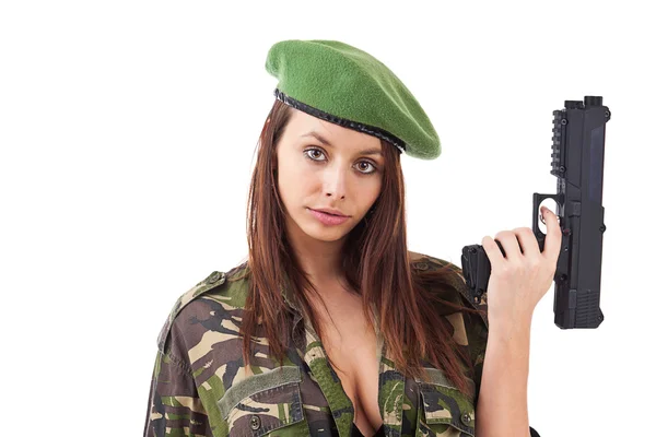 Ung kvinna soldater med vapen — Stock fotografie