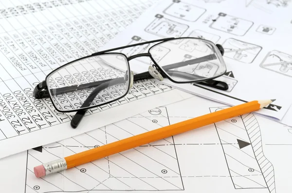 stock image Glasses, pencil and paper workers