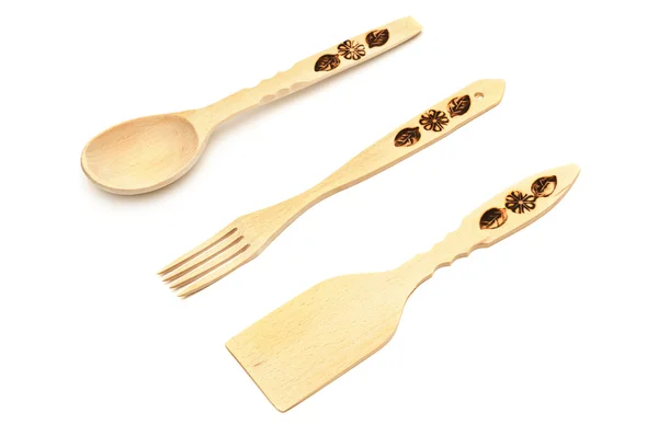 Wooden spoon, fork, spatula — Stock Photo, Image