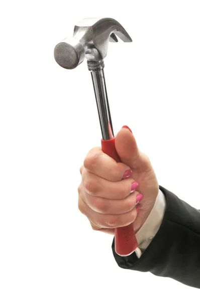 Hammer in hand van zakenvrouw — Stockfoto