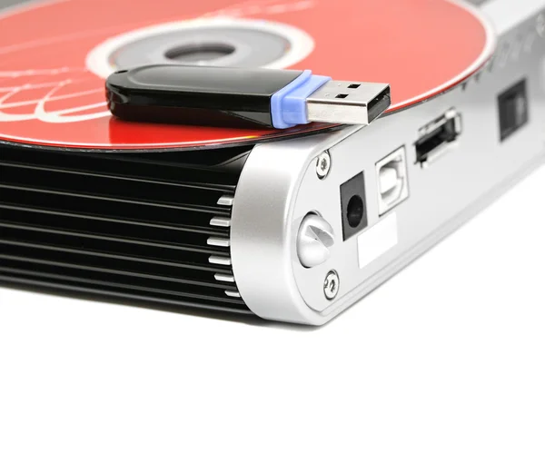 Hard disk, flash memory and computer disk — Stock Photo, Image