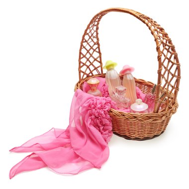 Women's perfume in a basket clipart