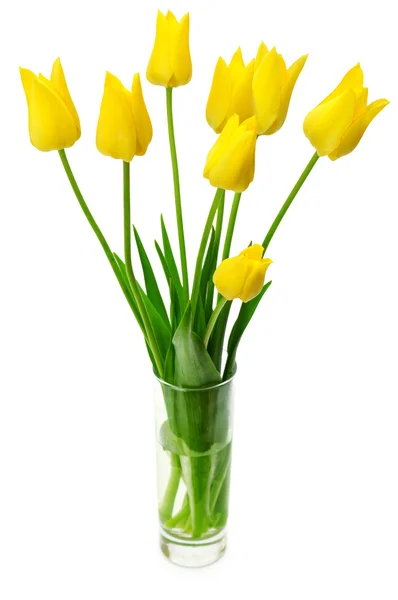Ramo de tulipanes amarillos en un jarrón — Foto de Stock