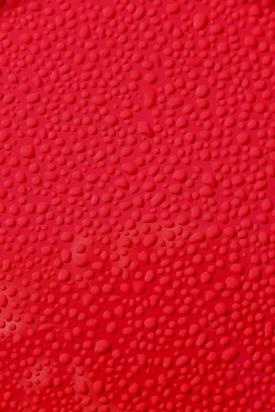 Water droplets on red car background — Stock Photo, Image